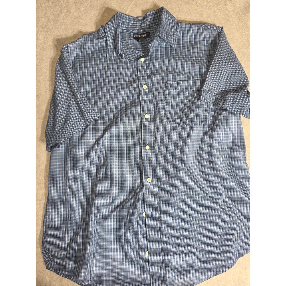 Cherokee‎ Mens Blue White Check Short Sleeve Button Down Shirt Size M